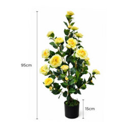 Artificial Yellow Camellia Tree 95Cm In Pot - Faux Blooming Flower Plant Indoor & Outdoor Decorative - thumbnail 3