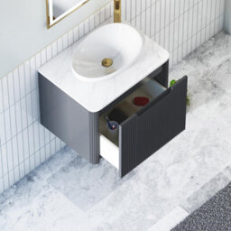 Royal Bathrooms Avenza 600mm Matt Obsidian Black Wall Hung Bathroom Countertop Vanity Unit 1 Drawer With Nova Basin - thumbnail 5