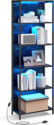 LEDREM 6-Tier Led Bookcase, Bookshelf With Dimmable Lights, Storage Shelf With Steel Frame, 30.3 X 60 X 178.6 Cm, Ebony Black - thumbnail 7