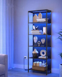 LEDREM 6-Tier Led Bookcase, Bookshelf With Dimmable Lights, Storage Shelf With Steel Frame, 30.3 X 60 X 178.6 Cm, Ebony Black - thumbnail 3