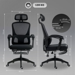 Black Ergonomic Office Chair With Lumbar Support, Headrest, Mesh Desk Chair - thumbnail 2
