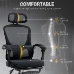 Black Ergonomic Office Chair With Lumbar Support, Headrest, Mesh Desk Chair - thumbnail 3