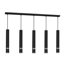 Milagro Joker Contemporary Pendant Lamp 5Xgu10 Hand Made Cylindrical Style Light Finished In Matt Black With Chrome Detail - thumbnail 4