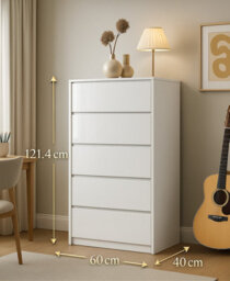 Harmin White Luxury 5 Drawer High Gloss Chest With Sleek Handleless Design - thumbnail 4
