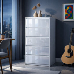 Harmin White Luxury 5 Drawer High Gloss Chest With Sleek Handleless Design - thumbnail 2