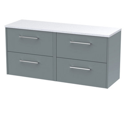 Nuie Hudson Reed Juno Wall Hung 4-Drawer Vanity Unit & Sparkling White Worktop, Stylish Countertop Basin Unit In Coastal Grey, 1200mm - image 1
