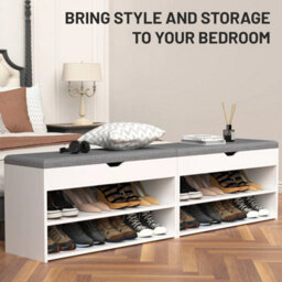 Shoe Bench Shoe Storage Rack Cabinet Organiser With Cushion Padded Seat - thumbnail 4