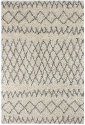 The Rugs Moroccan Shaggy Rugs And Runners Soft Fluffy Tribal Design High Pile Ivory And Grey Living Room Kitchen Hallway 900 - image 1