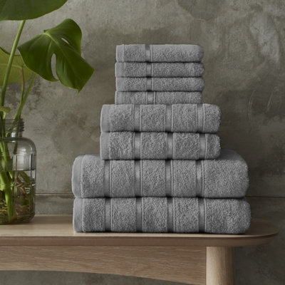 Smart Living Luxury 100% Cotton 8 Piece Super Soft Bathroom Towel Bale Set - Silver - image 1