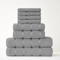 Smart Living Luxury 100% Cotton 8 Piece Super Soft Bathroom Towel Bale Set - Silver - thumbnail 8