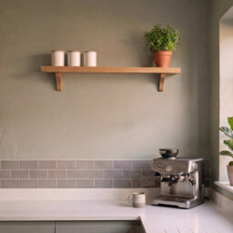 Off the Grain Oak Wall Shelf With Wooden Brackets - 90 Wall Shelf - thumbnail 1