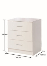 Timber Art Design Rio Costa Chest 3 Drawers Bedroom Living Room Storage White - thumbnail 4