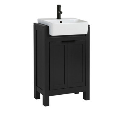 Homestylestore 550mm Black Grey Floorstanding Bathroom Vanity Unit With Black Finger Pull Handles - image 1