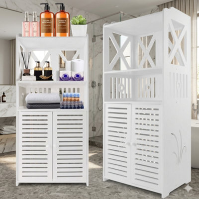 Bathroom Floor Cabinet Freestanding Waterproof Storage Unit With Cupboard Double Door And Open Shelf Multipurpose Organizer - image 1