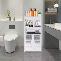 Bathroom Floor Cabinet Freestanding Waterproof Storage Unit With Cupboard Double Door And Open Shelf Multipurpose Organizer - thumbnail 5