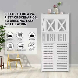 Bathroom Floor Cabinet Freestanding Waterproof Storage Unit With Cupboard Double Door And Open Shelf Multipurpose Organizer - thumbnail 4