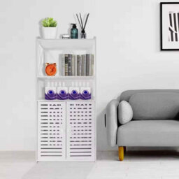 Bathroom Floor Cabinet Freestanding Waterproof Storage Unit With Cupboard Double Door And Open Shelf Multipurpose Organizer - thumbnail 7