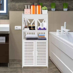 Bathroom Floor Cabinet Freestanding Waterproof Storage Unit With Cupboard Double Door And Open Shelf Multipurpose Organizer - thumbnail 6