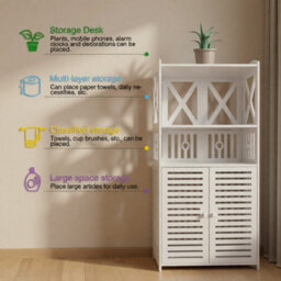 Bathroom Floor Cabinet Freestanding Waterproof Storage Unit With Cupboard Double Door And Open Shelf Multipurpose Organizer - thumbnail 3