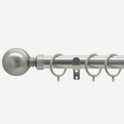 Brushed Steel 28mm Ball Fixed Length Metal Curtain Pole  240Cm