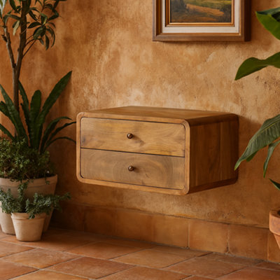 Wyld Haus Gradara Mango Wood 2-Drawer Floating Bedside Table, Natural Oak Finish - image 1
