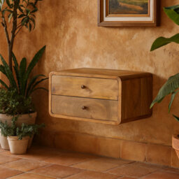 Wyld Haus Gradara Mango Wood 2-Drawer Floating Bedside Table, Natural Oak Finish - thumbnail 1