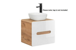 Impact Furniture Bathroom Vanity Unit And Basin 600mm Countertop Wall Hung Cabinet With Drawers White Gloss Oak Arub - thumbnail 4