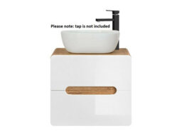 Impact Furniture Bathroom Vanity Unit And Basin 600mm Countertop Wall Hung Cabinet With Drawers White Gloss Oak Arub - thumbnail 3