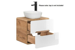 Impact Furniture Bathroom Vanity Unit And Basin 600mm Countertop Wall Hung Cabinet With Drawers White Gloss Oak Arub - thumbnail 5
