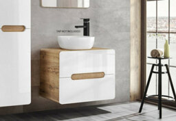 Impact Furniture Bathroom Vanity Unit And Basin 600mm Countertop Wall Hung Cabinet With Drawers White Gloss Oak Arub