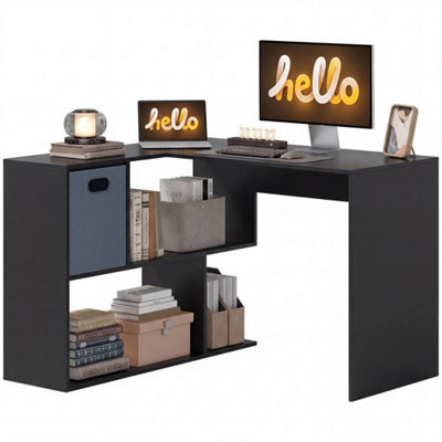 110 Cm L-Shaped Desk, Small Computer Desk With Fabric Drawer, Study Black - image 1