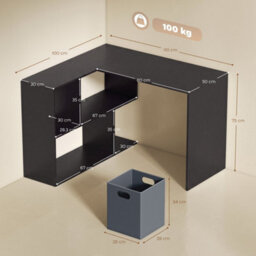 110 Cm L-Shaped Desk, Small Computer Desk With Fabric Drawer, Study Black - thumbnail 2