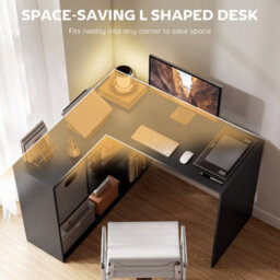 110 Cm L-Shaped Desk, Small Computer Desk With Fabric Drawer, Study Black - thumbnail 5