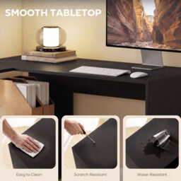 110 Cm L-Shaped Desk, Small Computer Desk With Fabric Drawer, Study Black - thumbnail 3