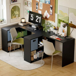 110 Cm L-Shaped Desk, Small Computer Desk With Fabric Drawer, Study Black - thumbnail 6