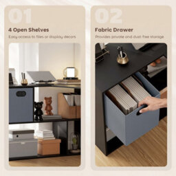 110 Cm L-Shaped Desk, Small Computer Desk With Fabric Drawer, Study Black - thumbnail 4