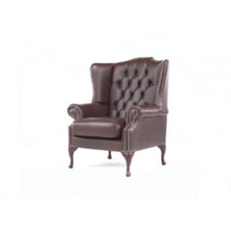 Chesterfield High Back Wing Chair Antique Brown Real Leather Bespoke In Mallory Style - thumbnail 4