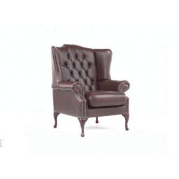 Chesterfield High Back Wing Chair Antique Brown Real Leather Bespoke In Mallory Style - thumbnail 5