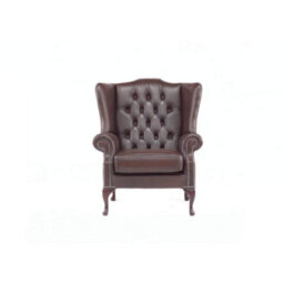 Chesterfield High Back Wing Chair Antique Brown Real Leather Bespoke In Mallory Style - thumbnail 3
