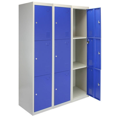 MonsterShop 3 X Metal Storage Lockers - Three Doors, Blue - Flatpack - image 1
