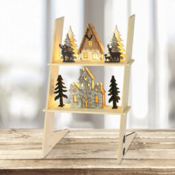 Urbn-Living Urbnliving 33Cm Height 6 Led Winter Scene Trees Houses Display Ladder Decoration Warm White Led Lights - thumbnail 1
