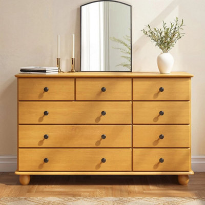 Wide Pine Chest Of 9 Drawer Home Bedroom Furniture - image 1