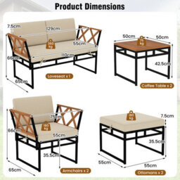 Costway 7 Piece Outdoor Conversation Set Patio Metal Sectional Sofa Set W/ Cushions - thumbnail 2