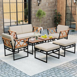 Costway 7 Piece Outdoor Conversation Set Patio Metal Sectional Sofa Set W/ Cushions - thumbnail 1