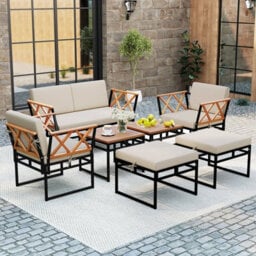 Costway 7 Piece Outdoor Conversation Set Patio Metal Sectional Sofa Set W/ Cushions