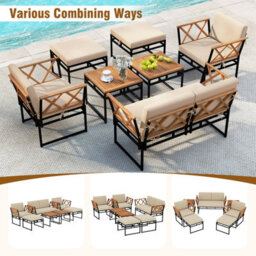 Costway 7 Piece Outdoor Conversation Set Patio Metal Sectional Sofa Set W/ Cushions - thumbnail 6