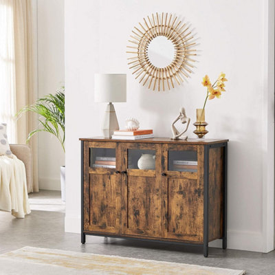 LEDREM Sideboard, Buffet Table, Storage Cabinet With Glass Doors, Dining Room, Living Room, Hallway, Kitchen, Steel Frame - image 1