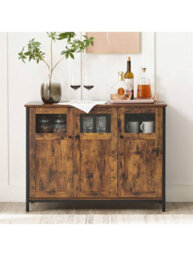 LEDREM Sideboard, Buffet Table, Storage Cabinet With Glass Doors, Dining Room, Living Room, Hallway, Kitchen, Steel Frame - thumbnail 6