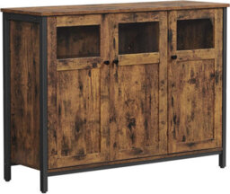 LEDREM Sideboard, Buffet Table, Storage Cabinet With Glass Doors, Dining Room, Living Room, Hallway, Kitchen, Steel Frame - thumbnail 4