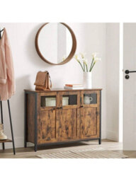 LEDREM Sideboard, Buffet Table, Storage Cabinet With Glass Doors, Dining Room, Living Room, Hallway, Kitchen, Steel Frame - thumbnail 5